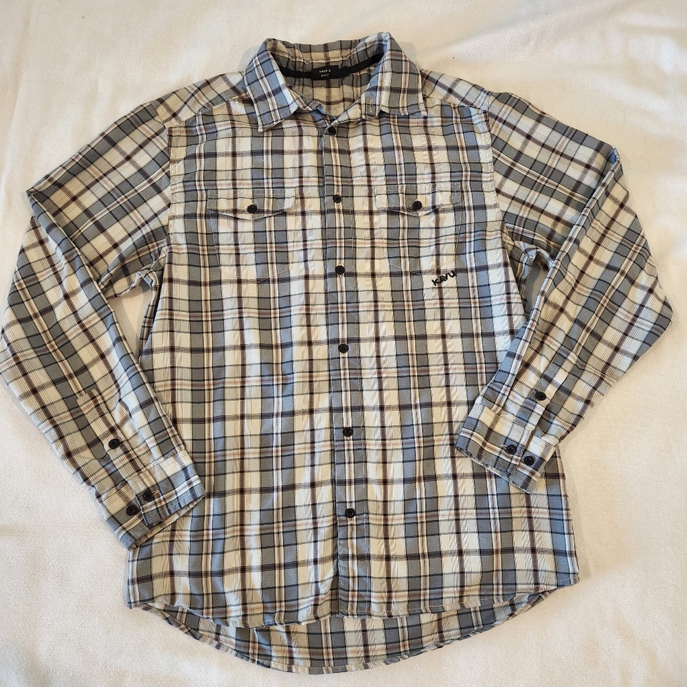 Kavu Button Down Plaid Long Sleeve Shirt Mens Medium